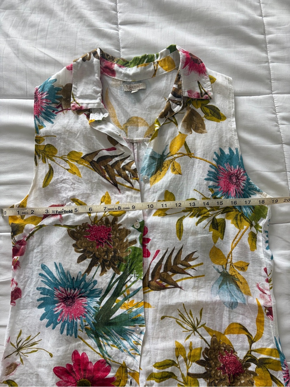 Sleeveless Linen Floral Button-Front Dress - Picture 7 of 10